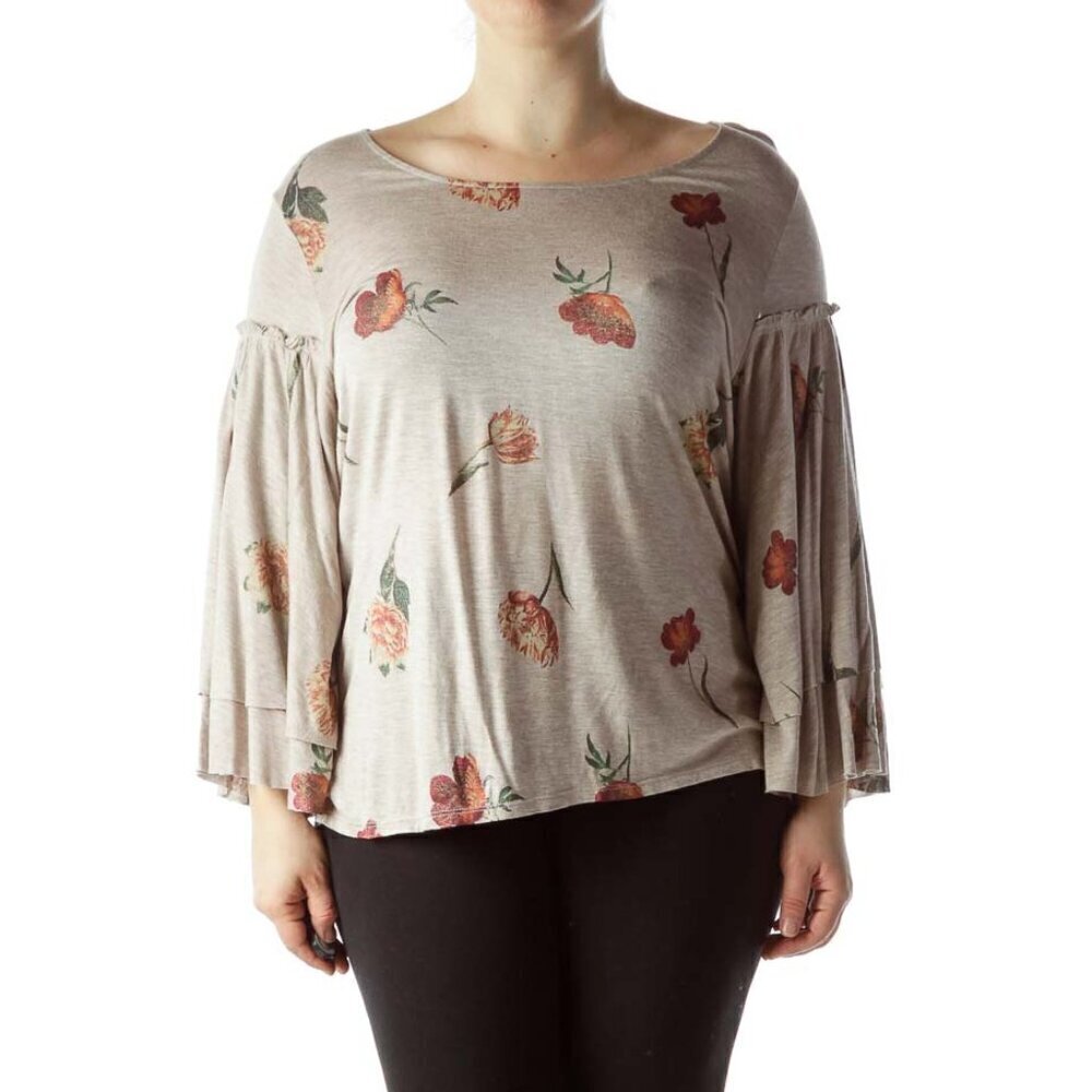Lucky Brand Tan Floral Print Top